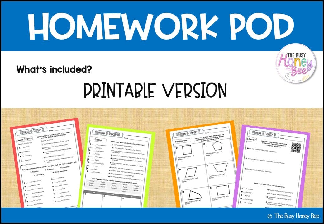 Stage 3 Year B Homework/Learning Pod 32 - Homework | Casual Teaching