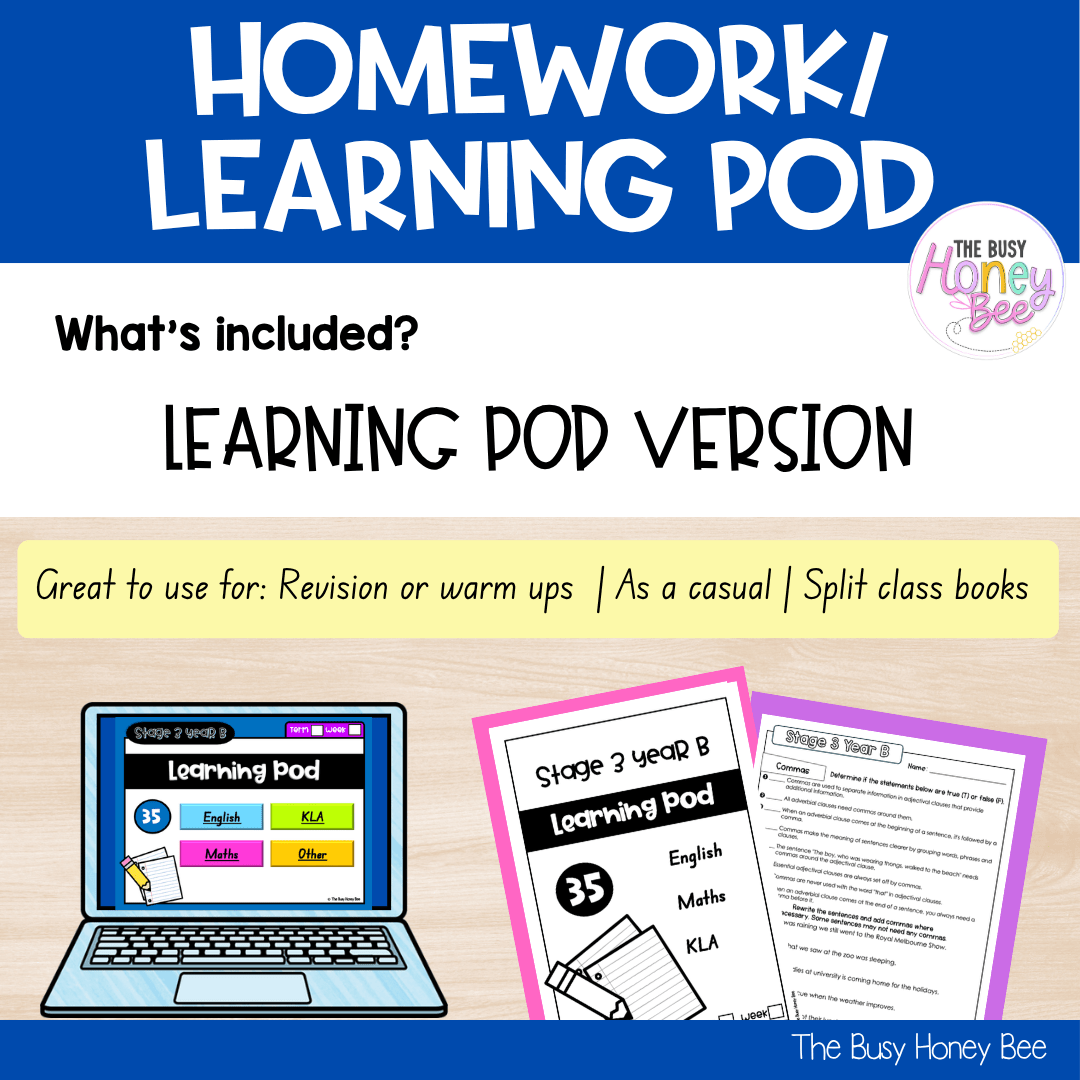 Stage 3 Year B Homework/Learning Pod 35 - Homework | Casual Teaching