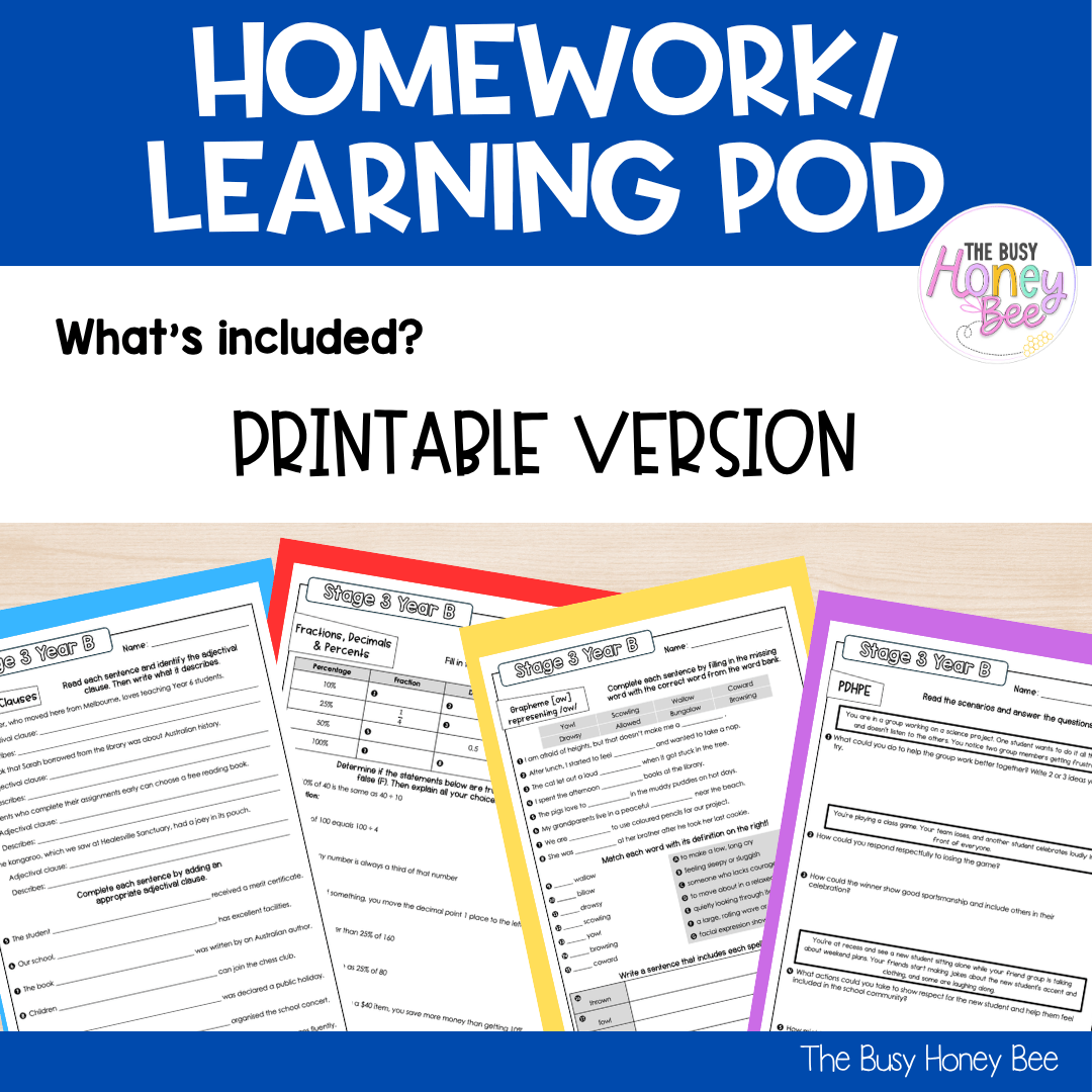 Stage 3 Year B Homework/Learning Pod 35 - Homework | Casual Teaching