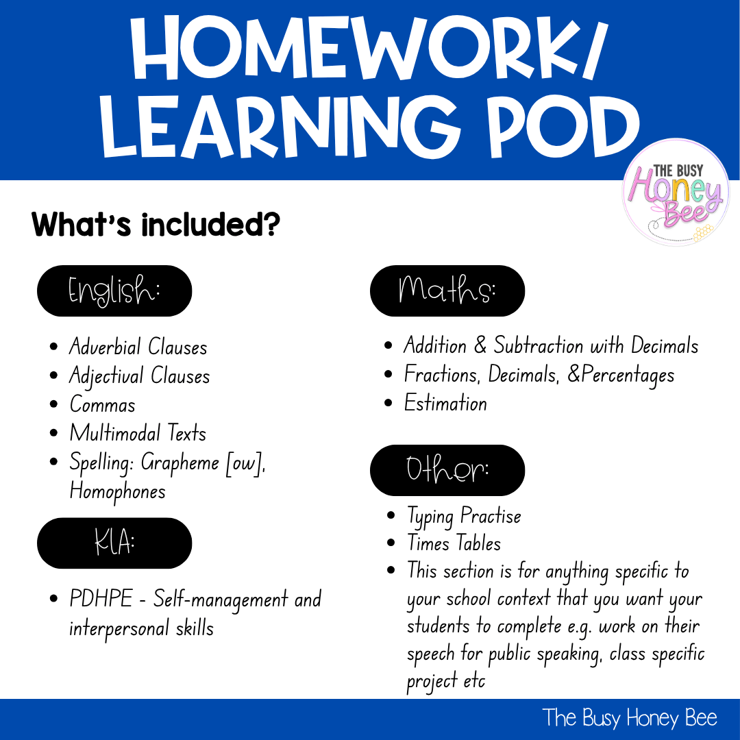 Stage 3 Year B Homework/Learning Pod 35 - Homework | Casual Teaching