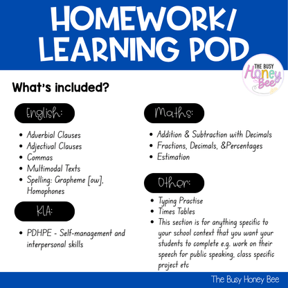 Stage 3 Year B Homework/Learning Pod 35 - Homework | Casual Teaching