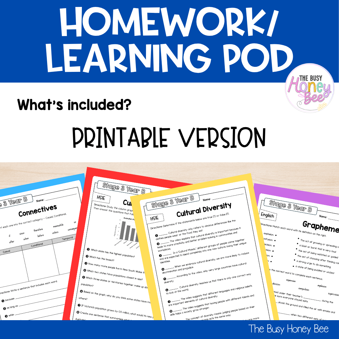 Stage 3 Year B Homework/Learning Pod 38 - Homework | Casual Teaching