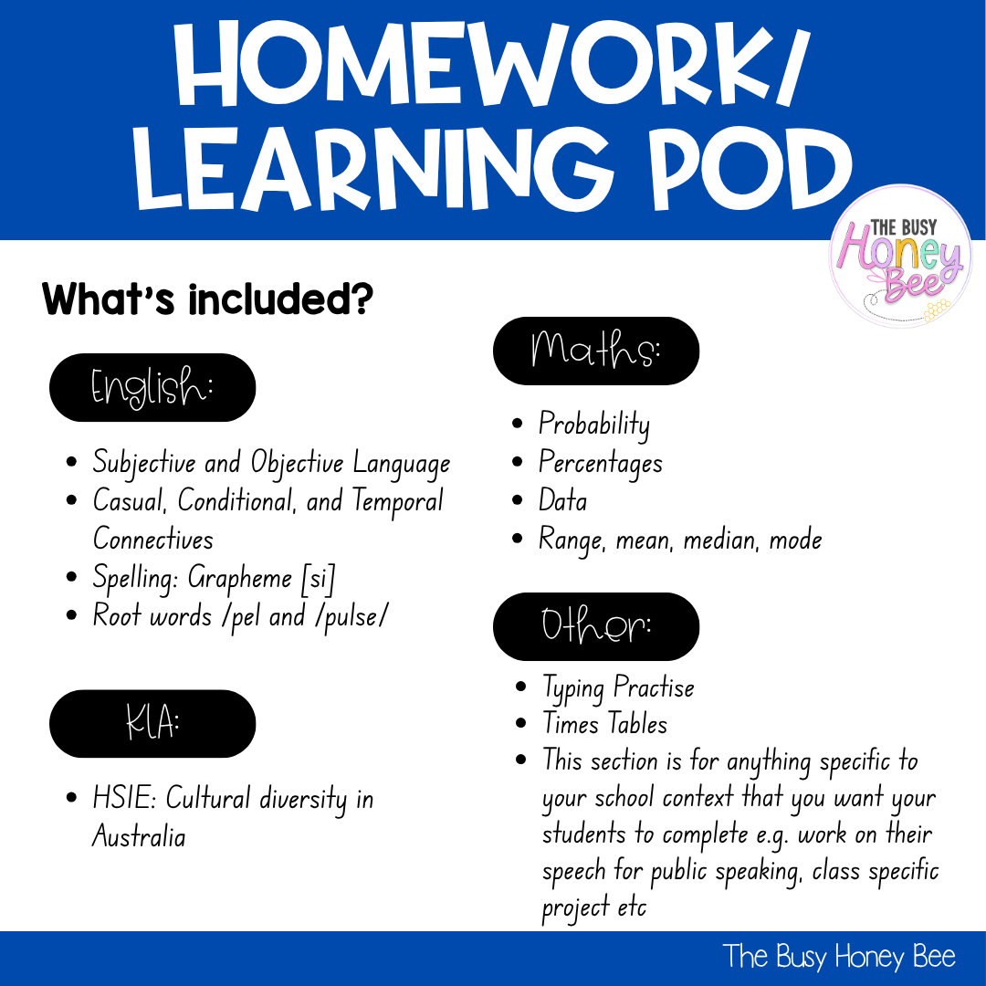 Stage 3 Year B Homework/Learning Pod 38 - Homework | Casual Teaching
