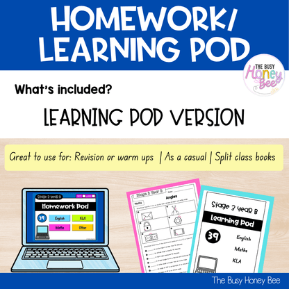 Stage 3 Year B Homework/Learning Pod 39 - Homework | Casual Teaching