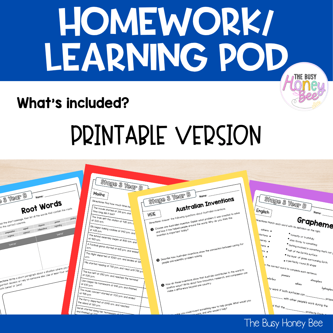 Stage 3 Year B Homework/Learning Pod 39 - Homework | Casual Teaching