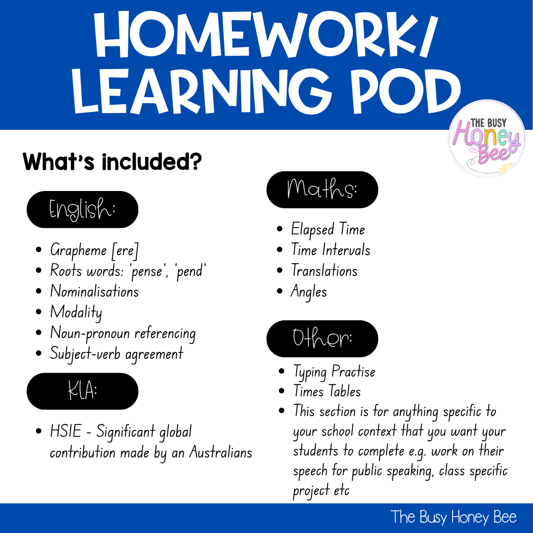 Stage 3 Year B Homework/Learning Pod 39 - Homework | Casual Teaching