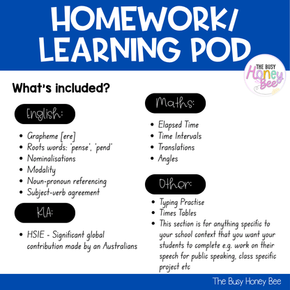 Stage 3 Year B Homework/Learning Pod 39 - Homework | Casual Teaching