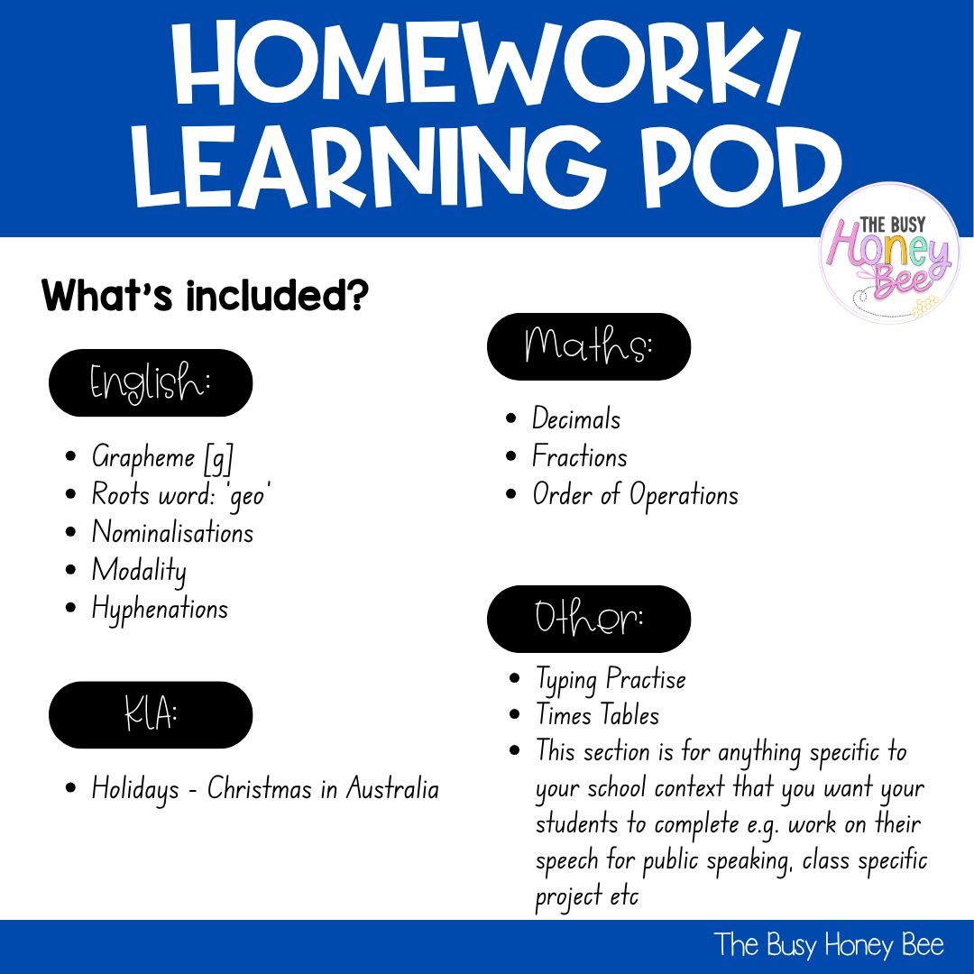 Stage 3 Year B Homework/Learning Pod 40 - Homework | Casual Teaching