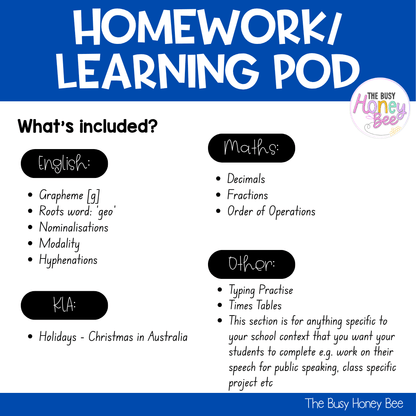 Stage 3 Year B Homework/Learning Pod 40 - Homework | Casual Teaching