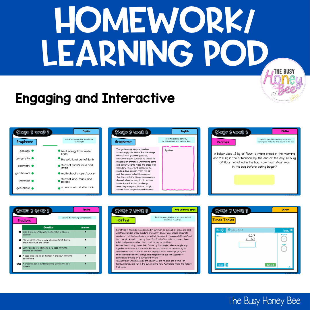 Stage 3 Year B Homework/Learning Pod 40 - Homework | Casual Teaching