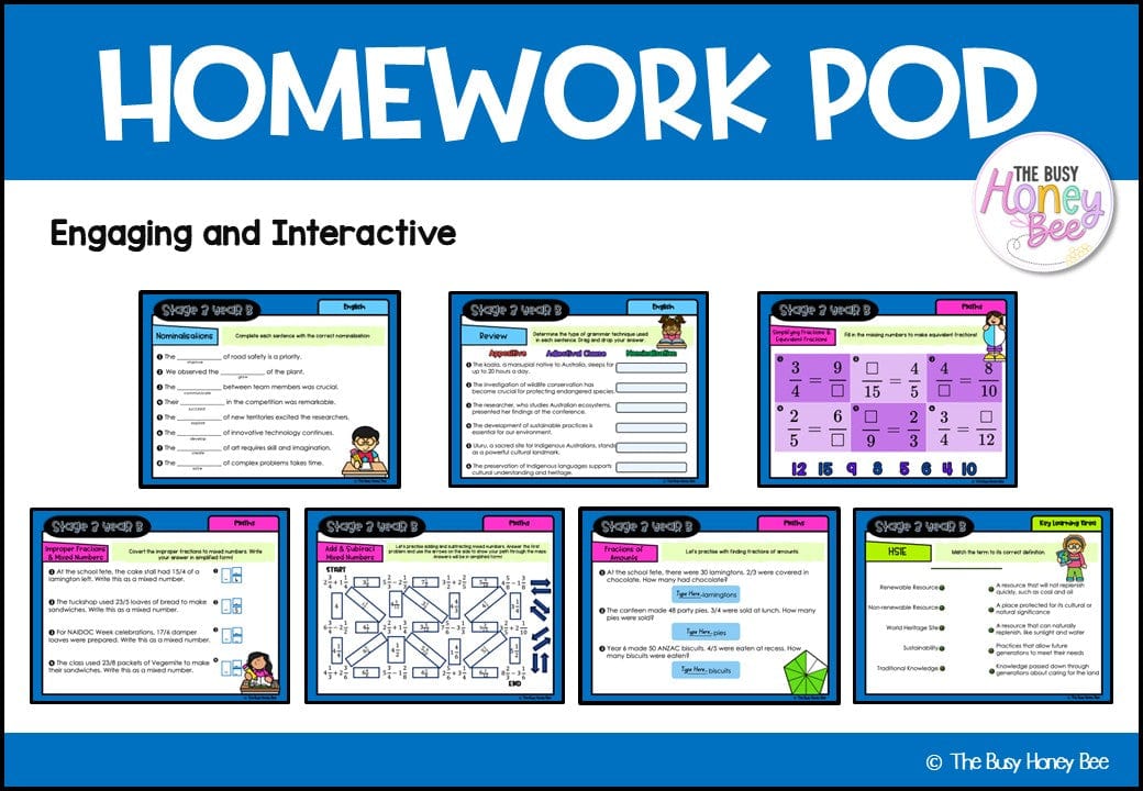 Stage 3 Year B Homework/Learning Pods Term 1 Mega Bundle - PowerPoint