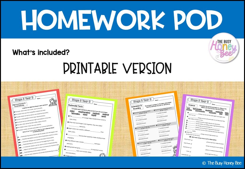 Stage 3 Year B Homework/Learning Pods Term 1 Mega Bundle - PowerPoint