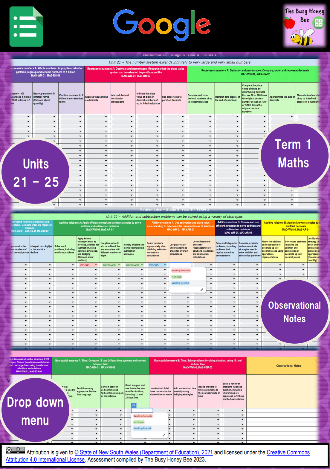 Stage 3 Year B NSW Term 1 Maths Assessment Overview Google Sheet - Assessment