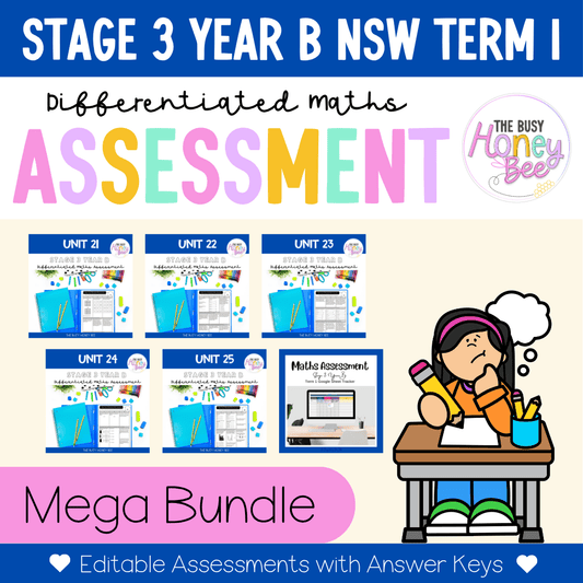 Stage 3 Year B Term 1 Differentiated Maths Assessment Bundle - Assessment