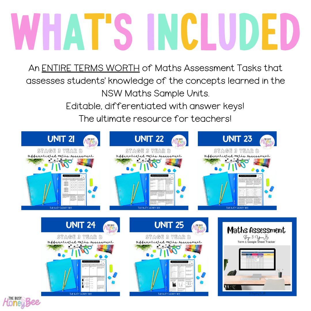 Stage 3 Year B Term 1 Differentiated Maths Assessment Bundle - Assessment