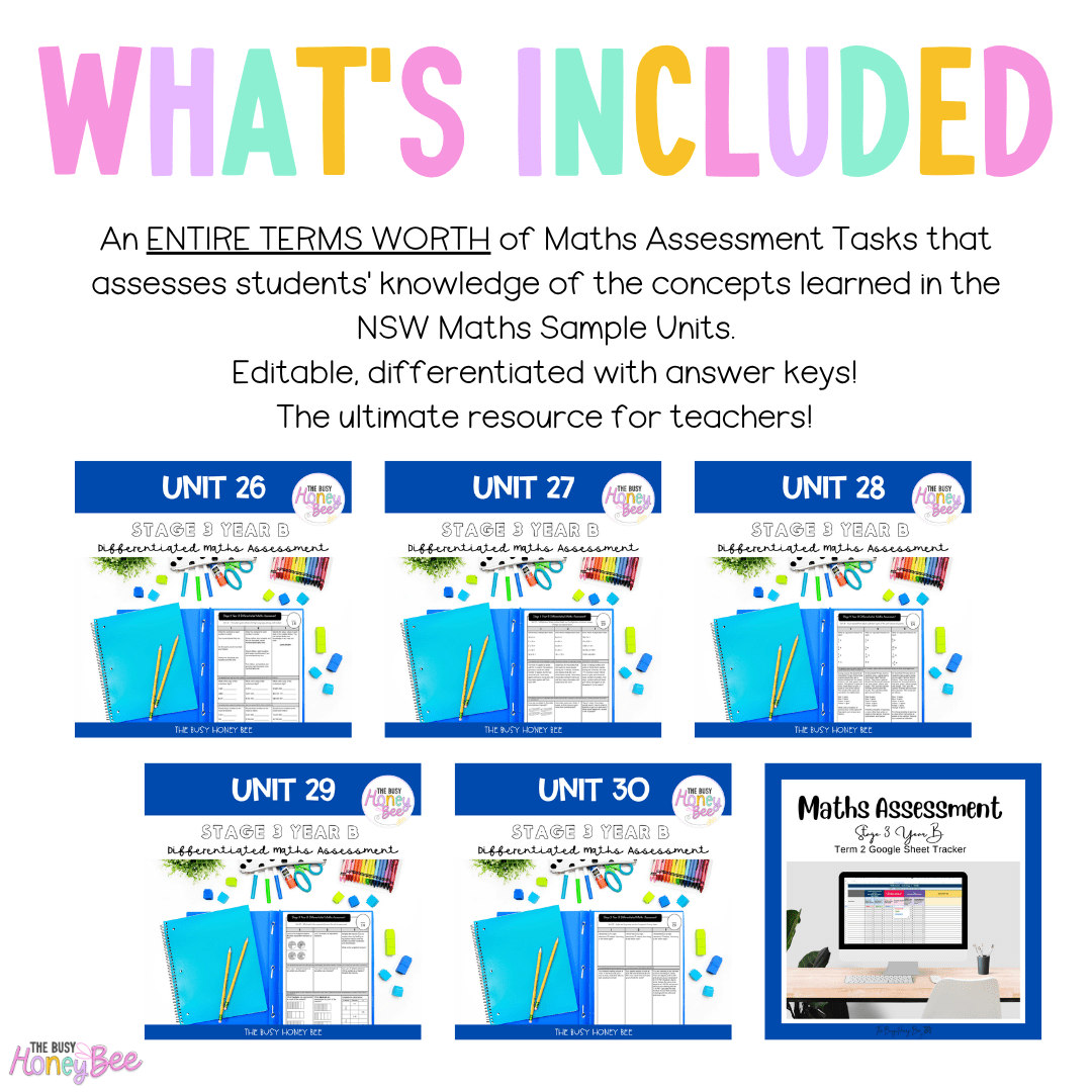 Stage 3 Year B Term 2 Differentiated Maths Assessment Bundle - Assessment