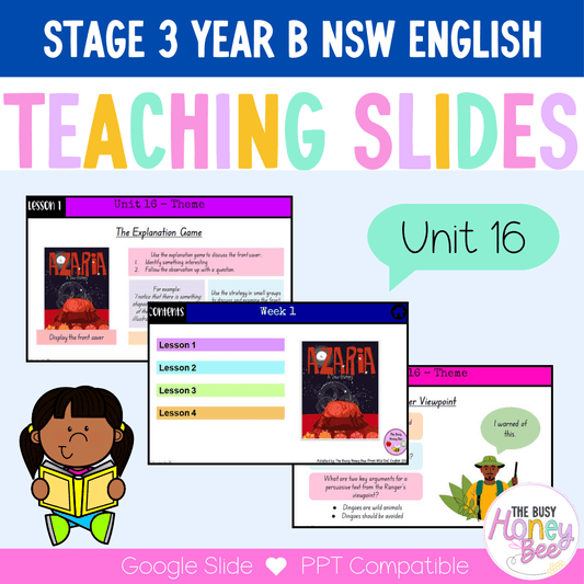 Stage 3 Year B Unit 16 NSW Theme English Teaching Slides - Google slides
