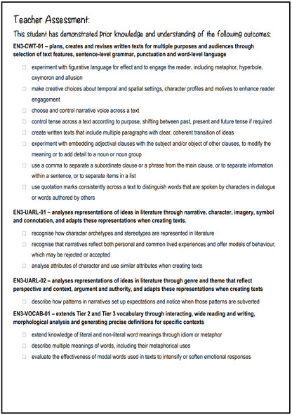 Stage 3 Year B Unit 9 Narrative Writing Pre-Assessment - Assessment