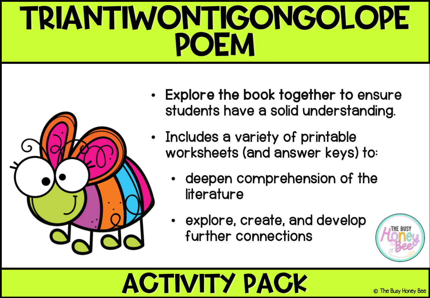 Triantiwontigongolope poem by C.J. Dennis Activity Pack - Activity Pack