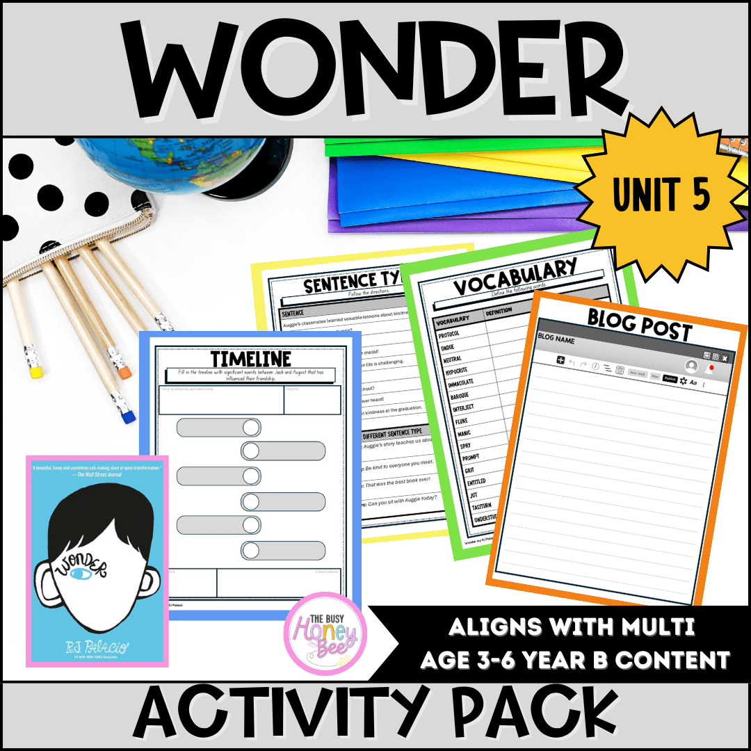 Unit 5 Wonder by RJ Palacio Activity Pack -