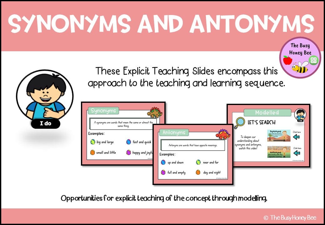 Year 3 and 4 Differences between Synonyms and Antonyms Explicit Teaching Bundle - Teaching Bundle