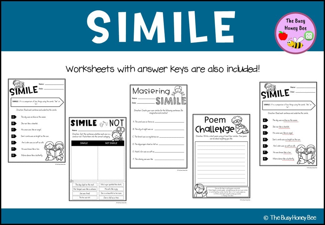 Year 3 and 4 Similes Explicit Teaching Slides - Teaching Bundle