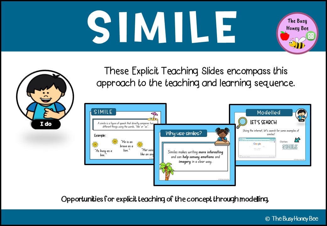 Year 3 and 4 Similes Explicit Teaching Slides - Teaching Bundle