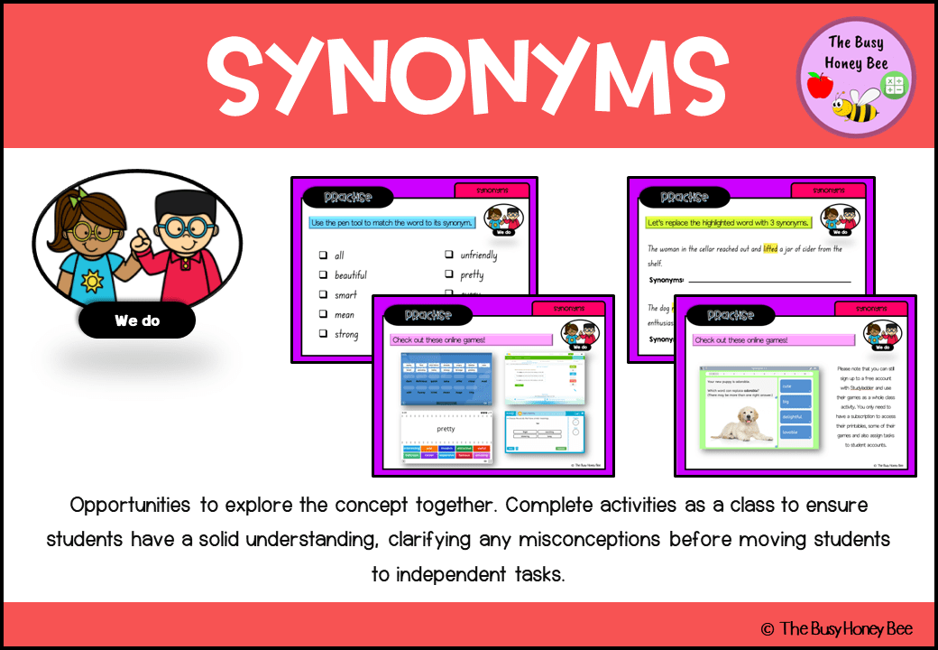 Year 3 and 4 Synonyms Explicit Teaching Slides - Teaching Bundle