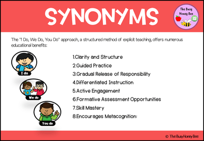 Year 3 and 4 Synonyms Explicit Teaching Slides - Teaching Bundle
